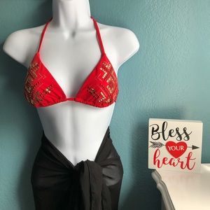 Guess Red Stones Triangle Bikini Top Size SM